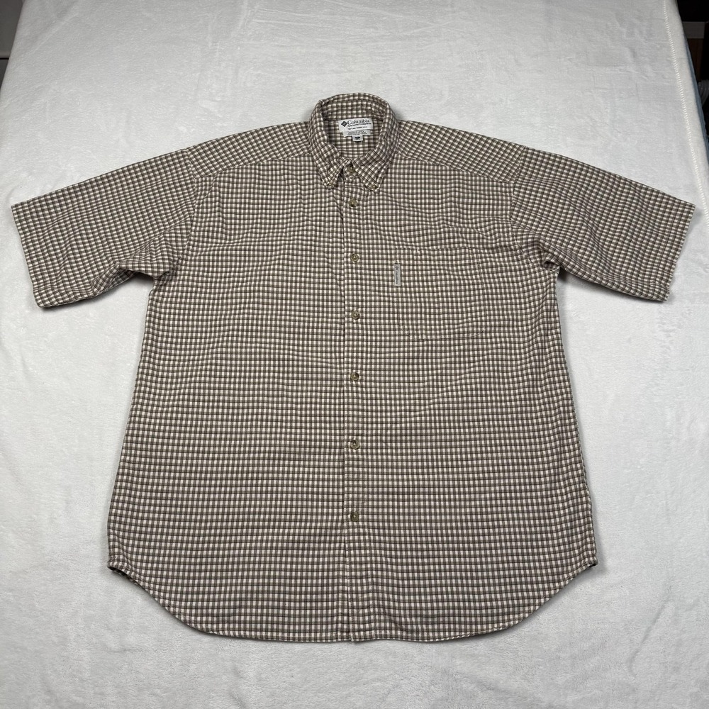 Columbia Shirt Mens XL Brown Check Short Sleeve Button Front‎ Cotton Casual - Picture 2 of 9
